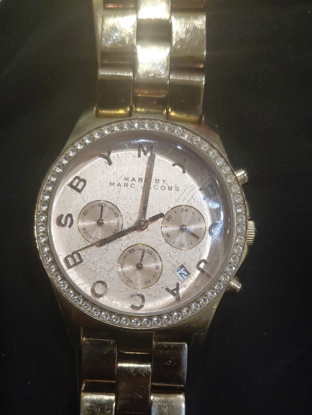 Marc by Marc Jacobs Gold-Tone Crystal Bezel Chronograph Watch